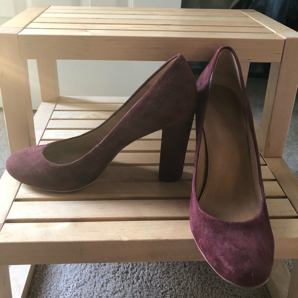 J. Crew Factory Maroon suede block heels